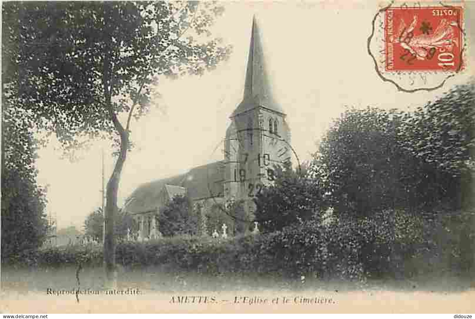 62 - Amettes - L'Eglise Et Le Cimetière - Ecrite En 1922 - CPA - Voir Scans Recto-Verso - Altri & Non Classificati