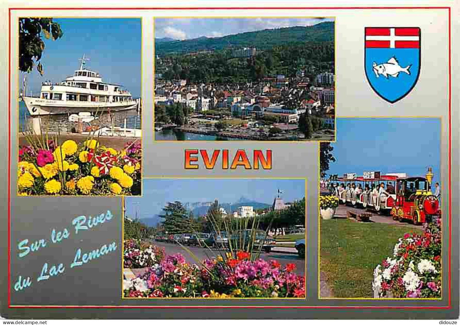 74 - Evian Les Bains - Multivues - Bateaux - Petit Train Touristique - Blasons - Automobiles - CPM - Voir Scans Recto-Ve - Evian-les-Bains