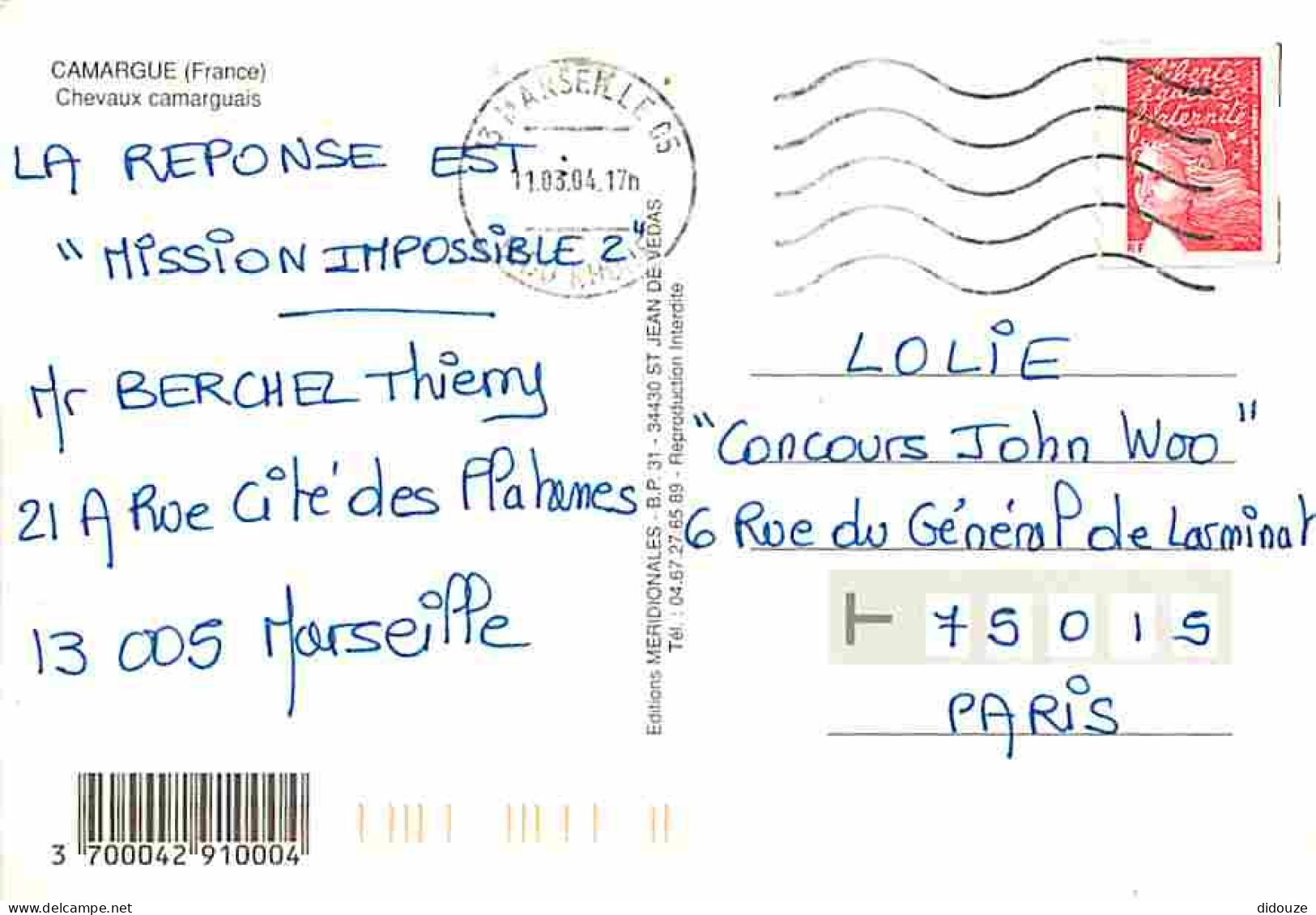 Animaux - Chevaux - Camargue - Chevaux Camarguais - Coucher De Soleil - Voir Scans Recto Verso  - Chevaux