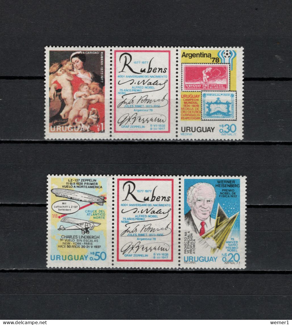 Uruguay 1977 Football Soccer World Cup, Rubens, Zeppelin, Space Set Of 4 With Labels MNH - 1978 – Argentina