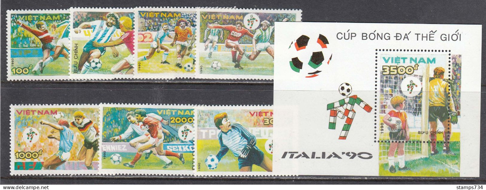 Vietnam 1990 - Coupe Monde De Football, Italia'90, Mi-Nr. 2152/58+Bl. 76, Dent., MNH** - Vietnam