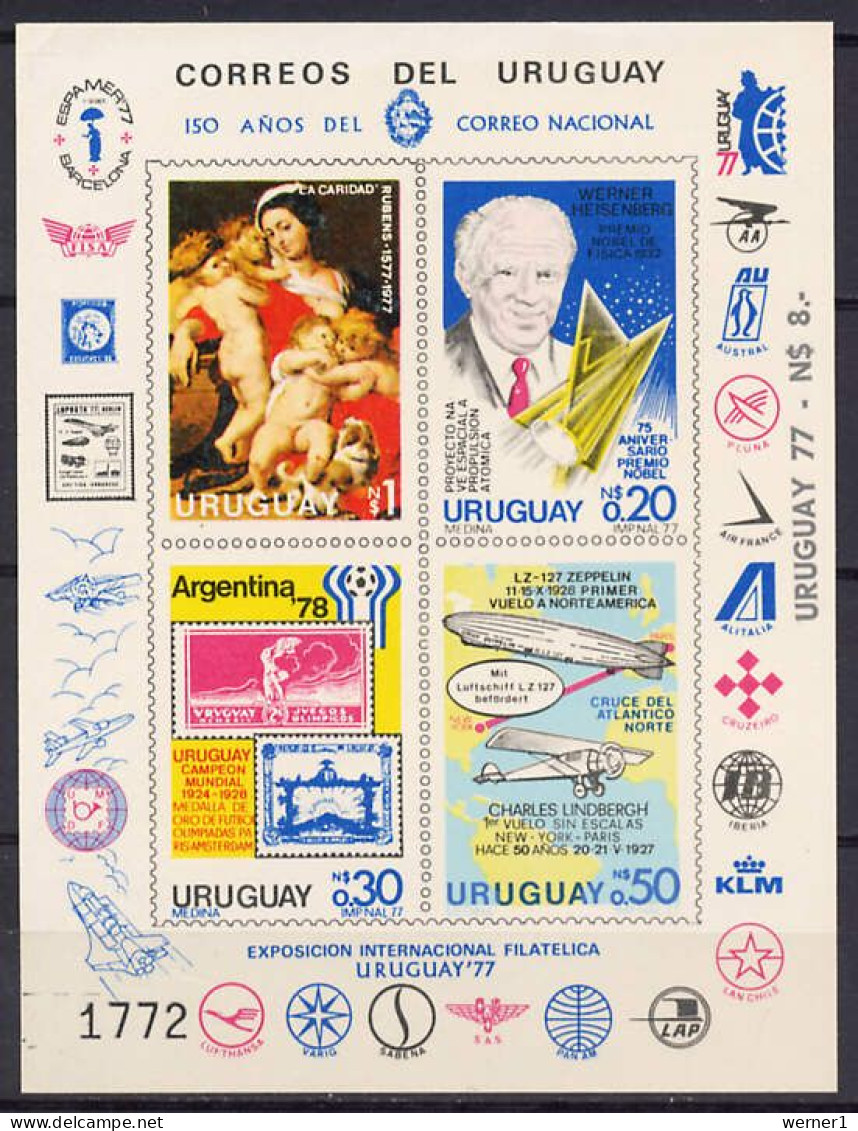 Uruguay 1977 Football Soccer World Cup, Rubens, Zeppelin, Space S/s Imperf. MNH -scarce- - 1978 – Argentina