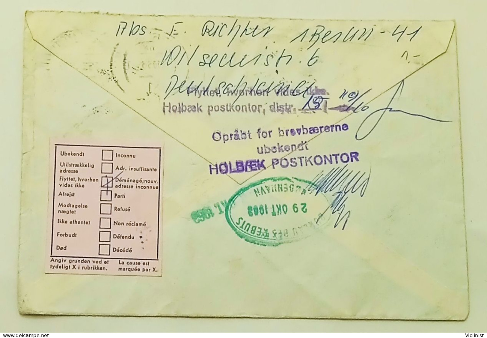 Deutsche Bundespost Berlin-sent to Holbæk,Denmark-damaged-returned 1963.