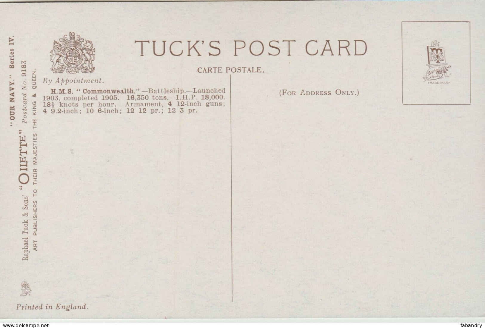 Carte Postale Postcard Bateau Guerre H. M. S. " Commonwealth " MF91172 - Oorlog