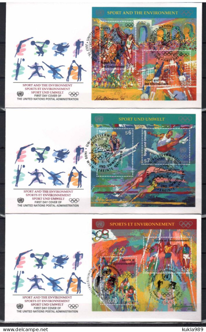 UNITED NATIONS STAMPS. SPORT SERIES  3 FD COVERS, 1996 - Lots & Serien