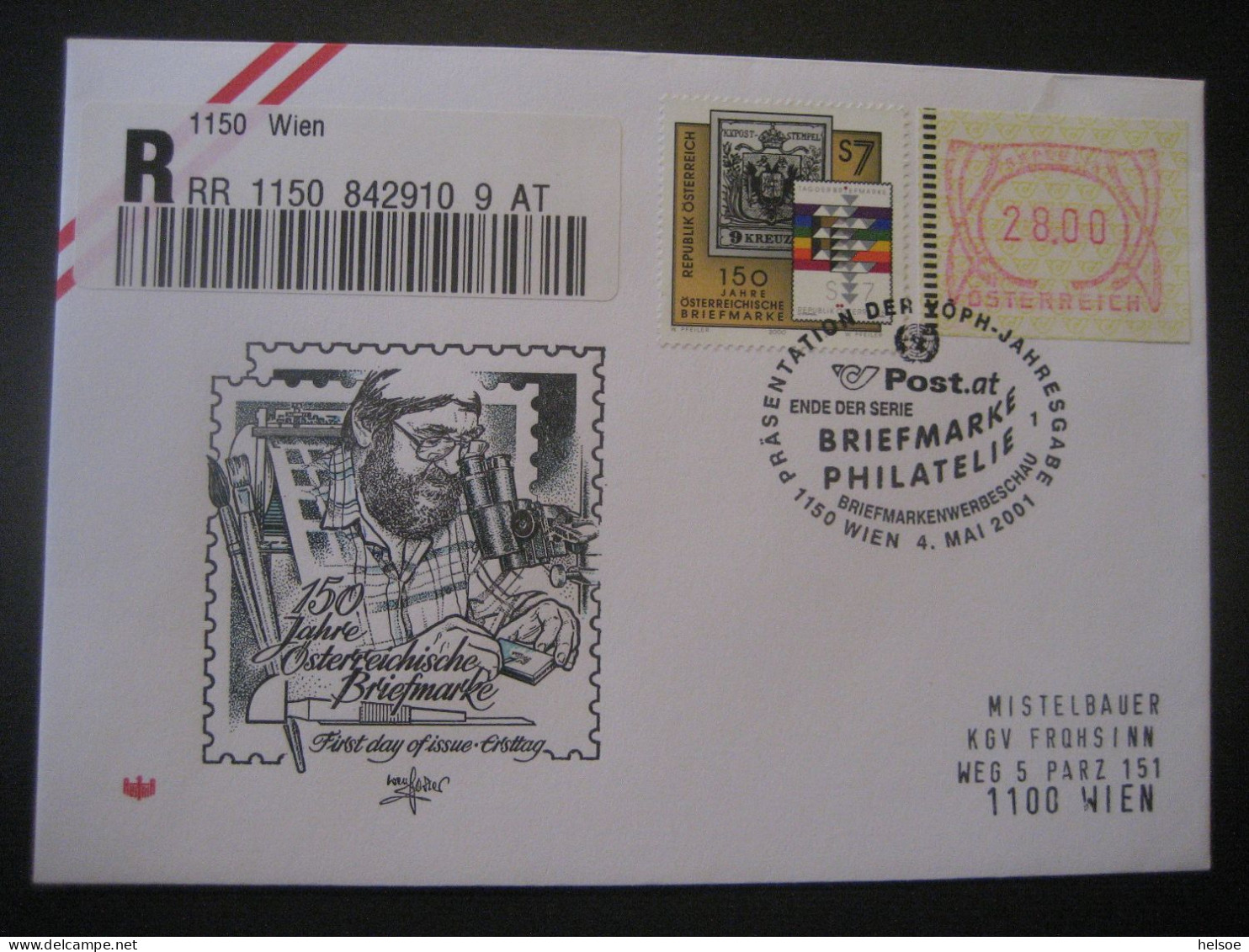 Österreich- Sonder-Beleg 100 Jahre Österreichische Briefmarke, Einschreiben Mit Automatenmarke MiNr. 3 Und 2316 - Automaatzegels [ATM]