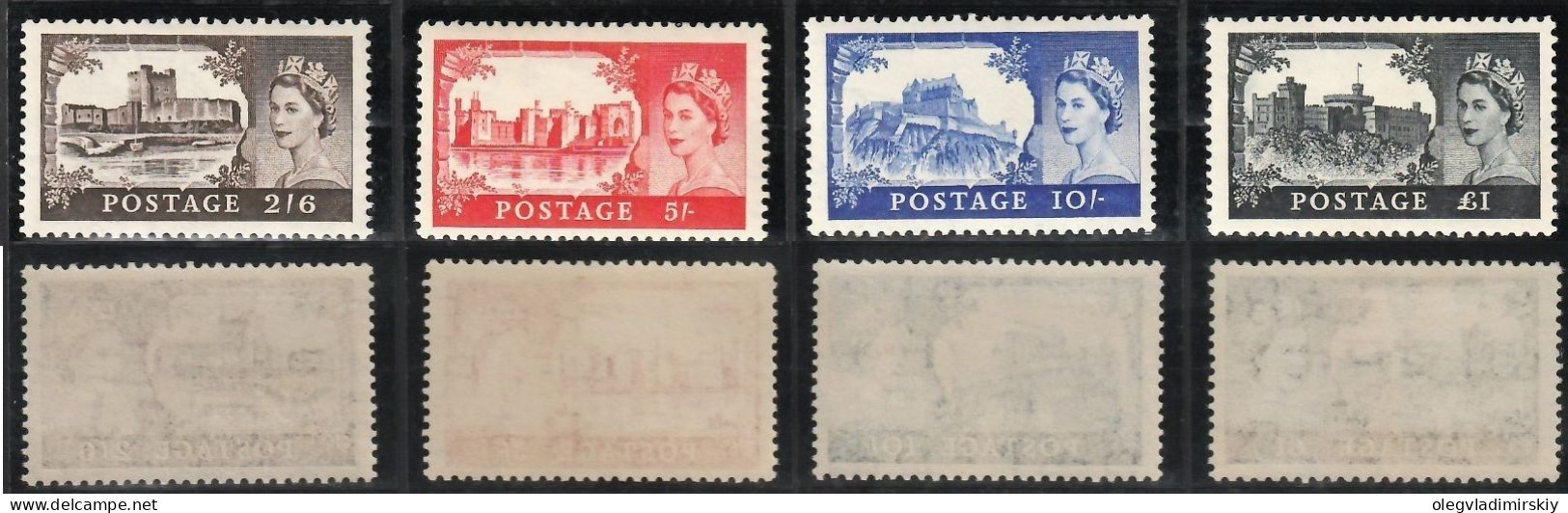 Great Britain United Kingdom 1955 Royal Castles High Face Value Definitives Type I Set Of 4 Stamps MNH (**) - Ongebruikt