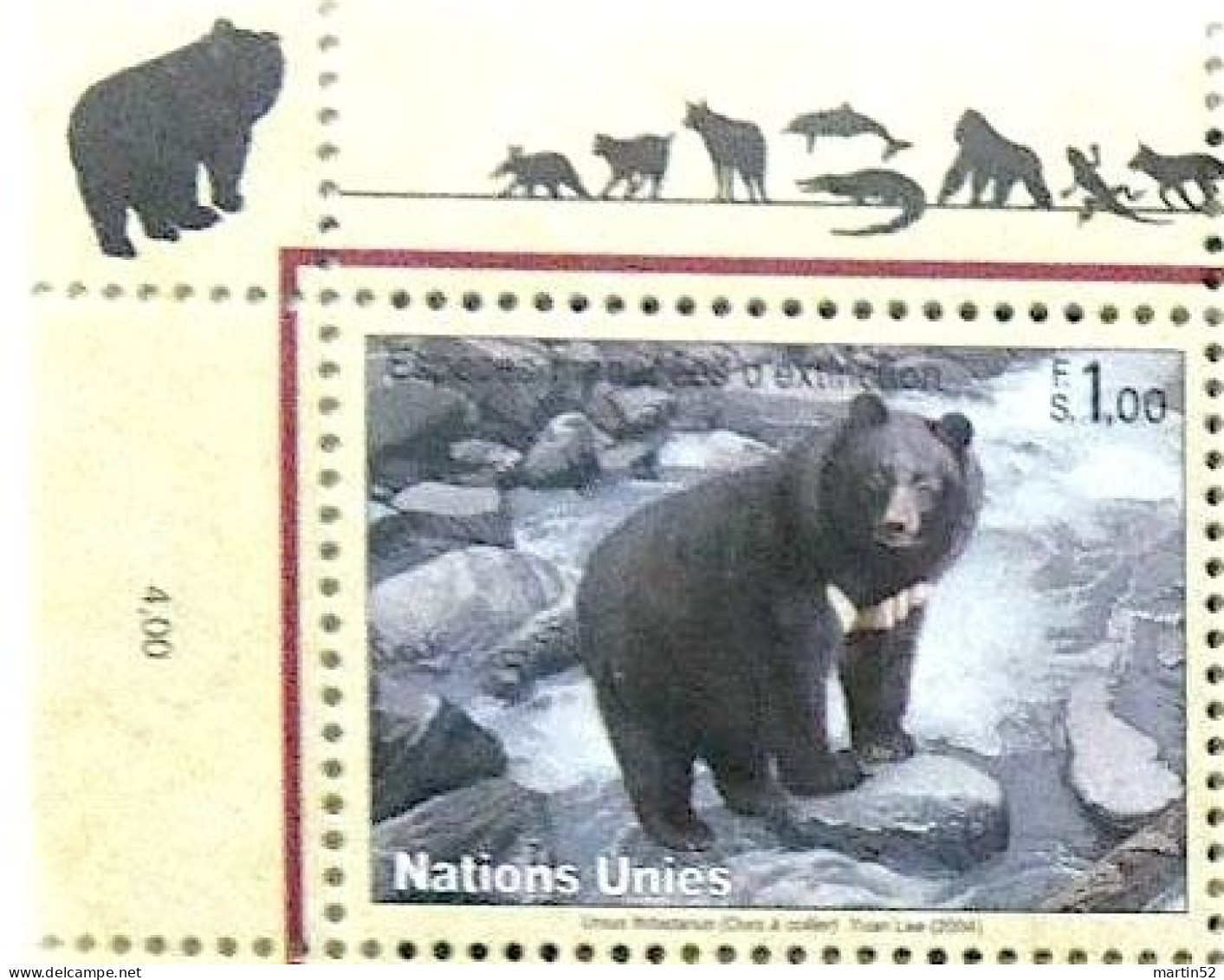 UNO-Genf ONU Genève UN Geneva 2004: Ours à Collier Bär Bear (Ursus Thibetanus) Zu 490 Aus 490-493 Mi 482 + Marginal TAB - Orsi