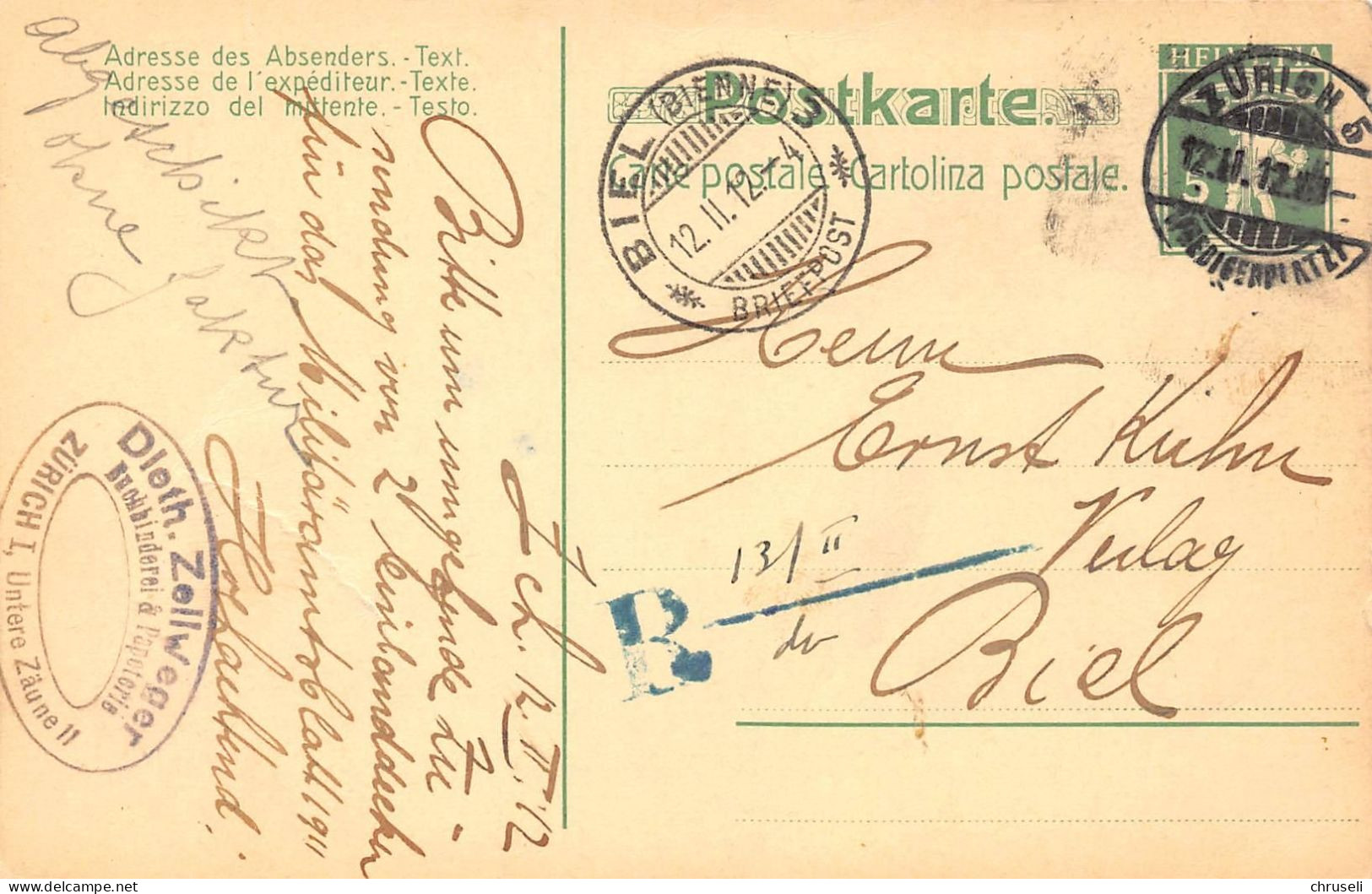 Zürich  Buchbinderei & Papeterie  Diethelm  Zellweger   Firmen Gewerbestempel Besonderheiten - Stamped Stationery