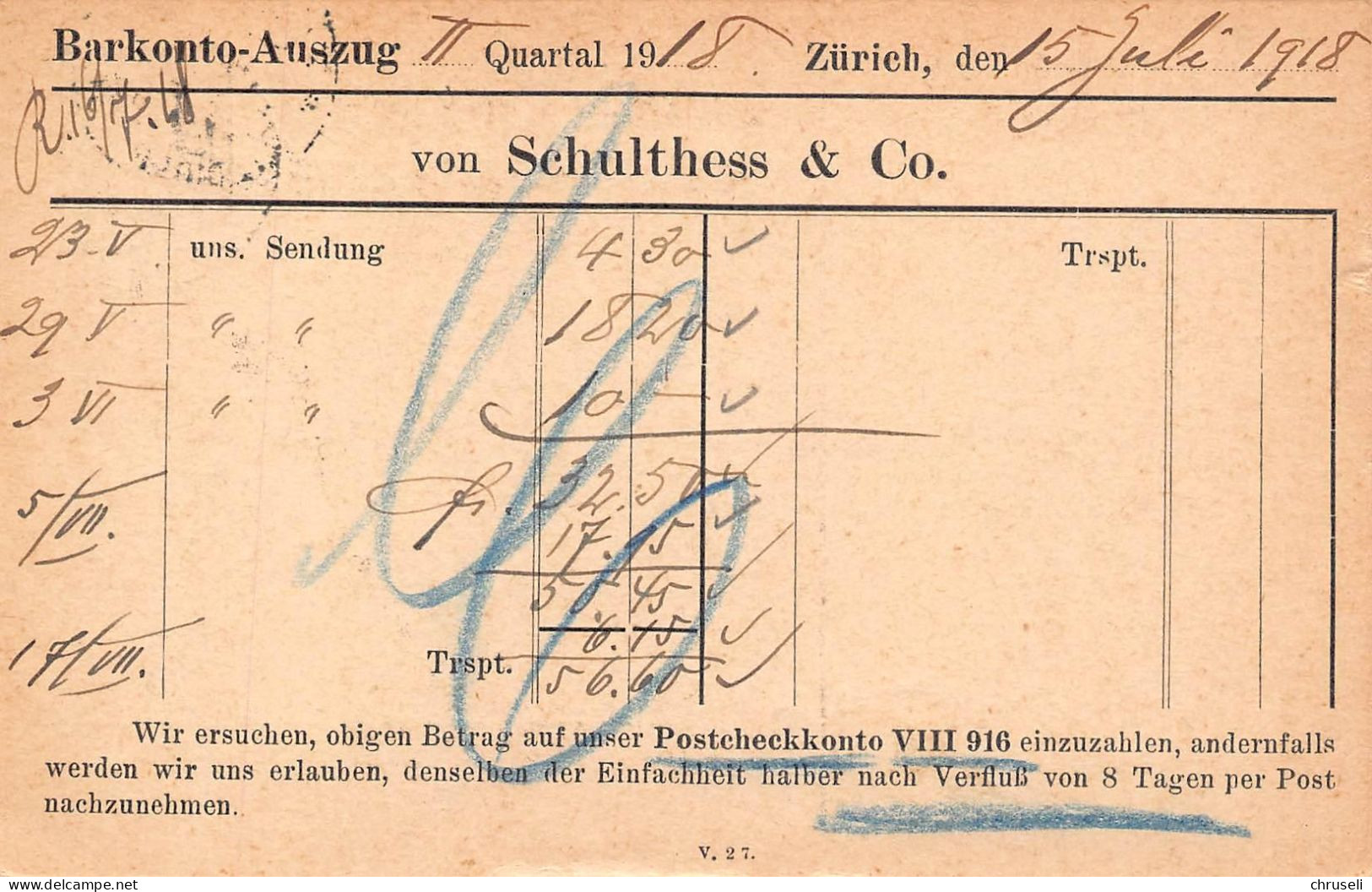Zürich  Schulthess & Co  Firmen Gewerbestempel Besonderheiten - Stamped Stationery