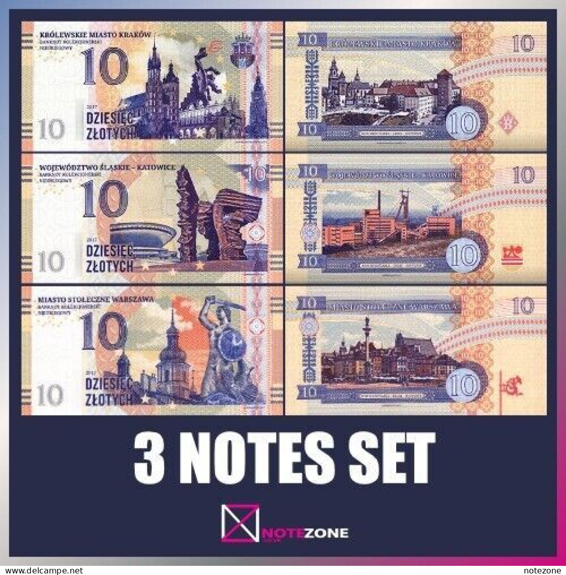 3 Notes Set! Matej Gabris 10 Złotych 2017 Poland Paper Fantasy Banknote - Pologne