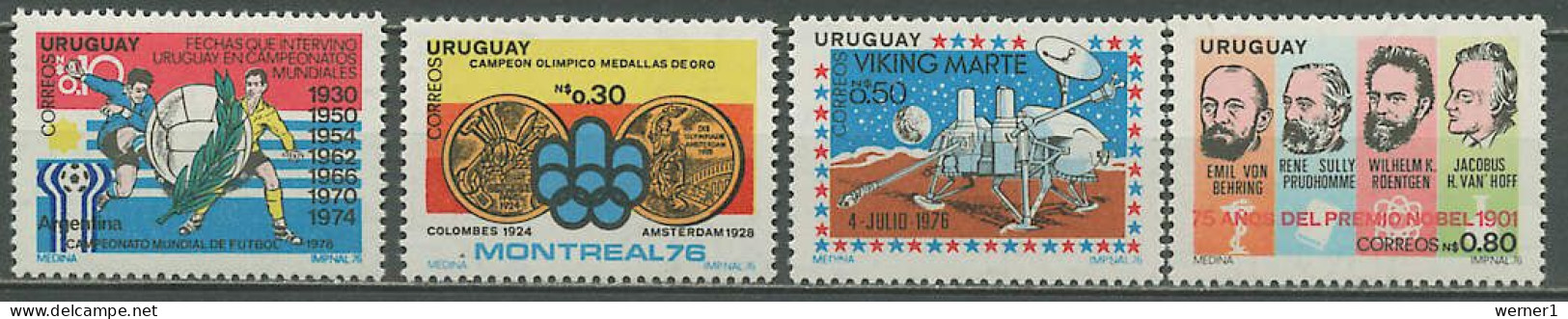 Uruguay 1976 Football Soccer World Cup, Olympic Games Montreal, Space, Nobel Prize Set Of 4 MNH - 1978 – Argentine