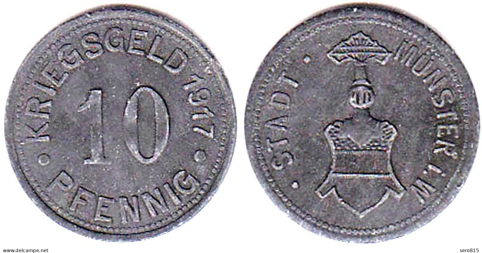 Münster Westfalen Germany 10 Pfennig Notgeld/Warmoney 1917 Zinc RAR  (4103 - Otros & Sin Clasificación