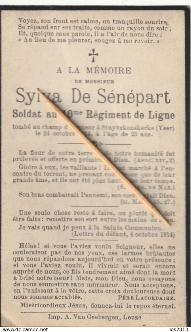 Oorlogsslachtoffer : 1914, Soldaat, Soldat, Sylva De Sénépart, Stuivekenskerke, Stuyvekenskerke, 1914 - Santini