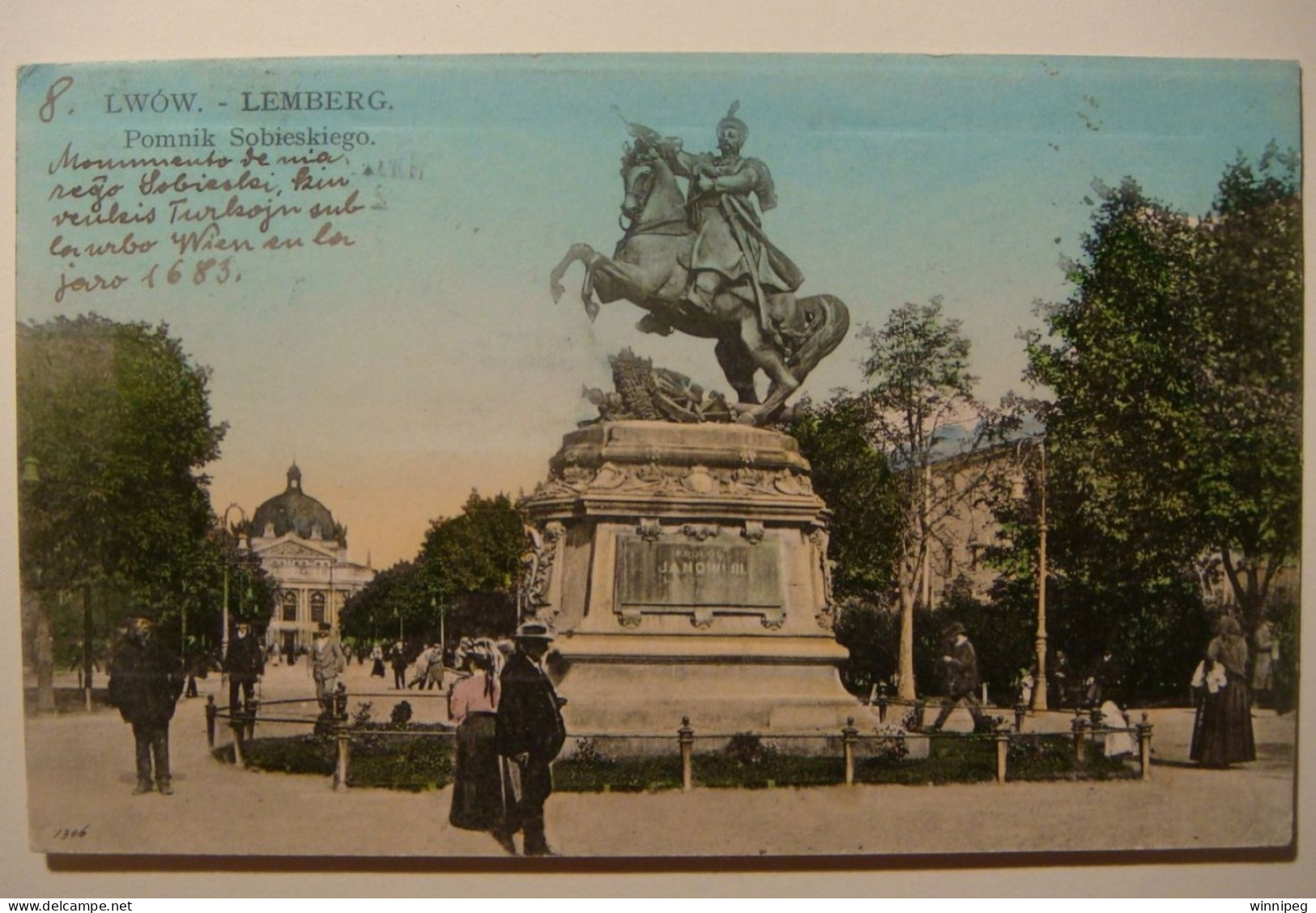 Lwow.Lemberg.Pomnik Sobieskiego.L.&.P.3398.Esperanto,H.M.Nowicki.1910.Poland.Ukraine. - Ukraine
