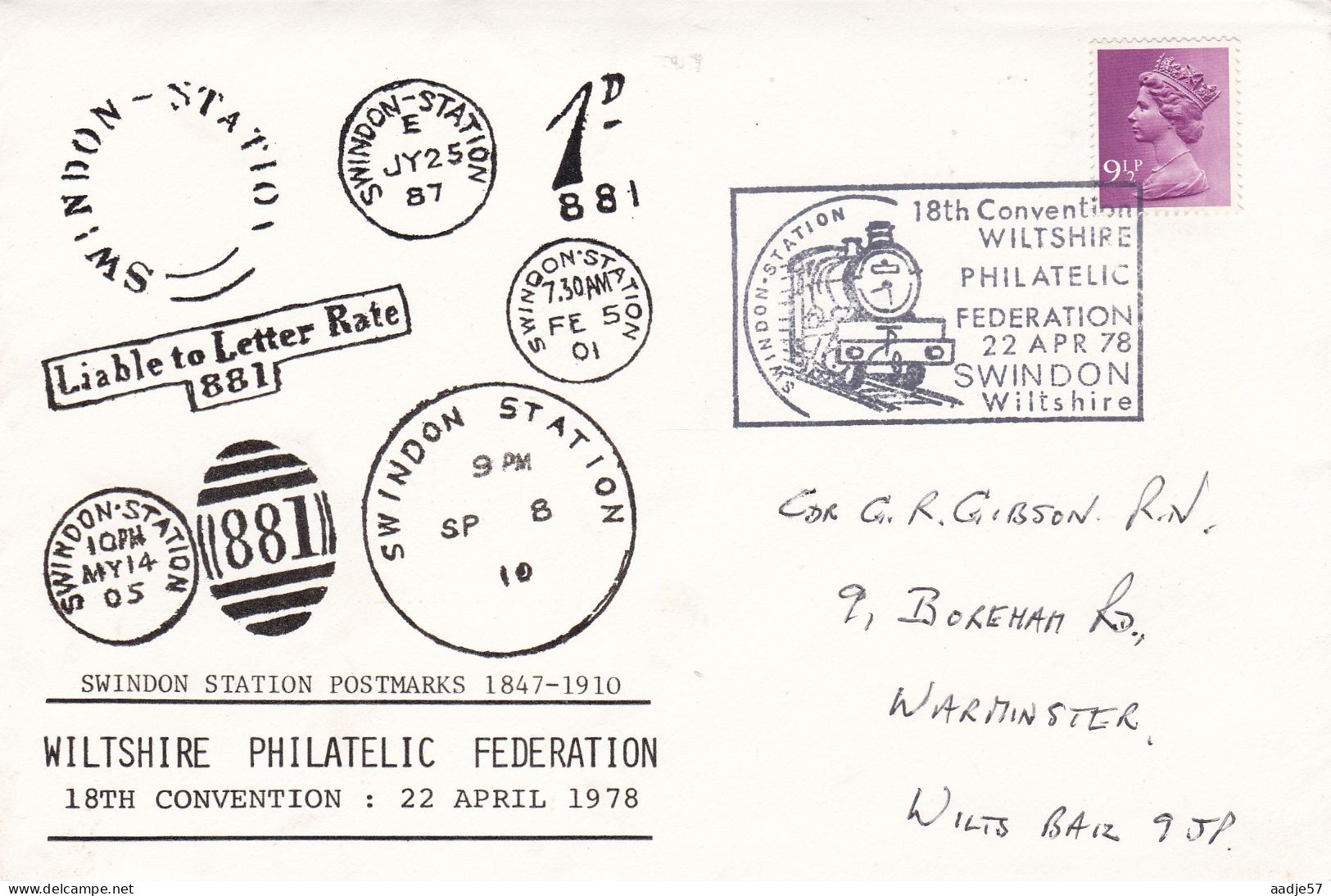 GB Engeland  1978 Wilthshire Phil Fed 18th Convention 22-04-1978 - Trains