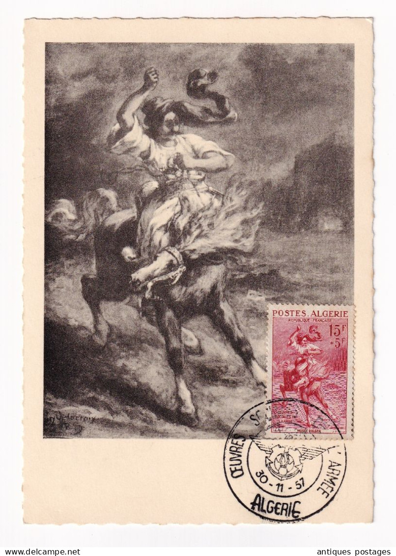 Carte Postale 1957 Algérie Alger Oeuvres Sociales De L'Armée Française Eugène Delacroix Giour Traversant Un Gué - Covers & Documents