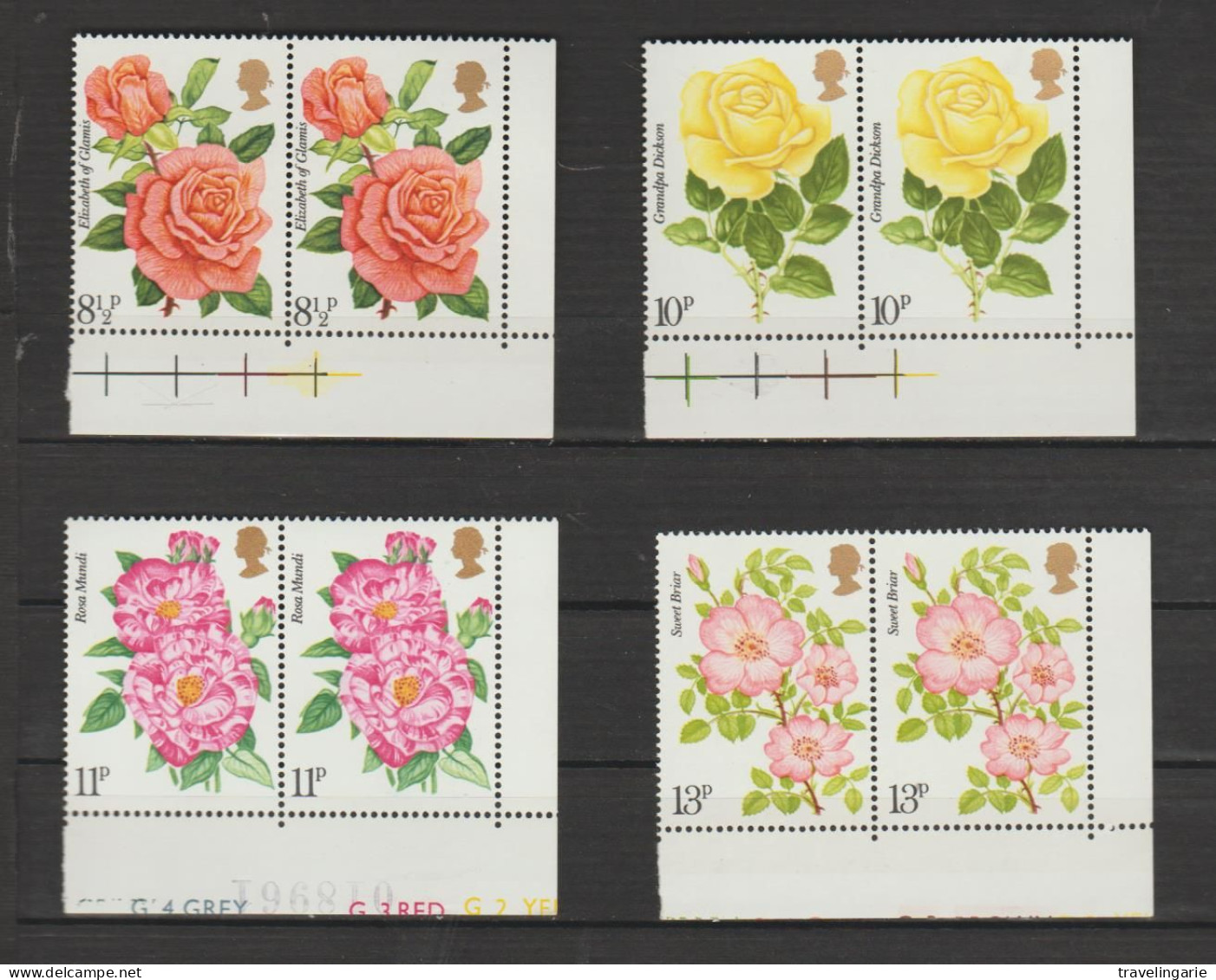 Great Britain 1976 Centenary Of Royal National Rose Society Pairs And Corner Pieces MNH ** - Ongebruikt