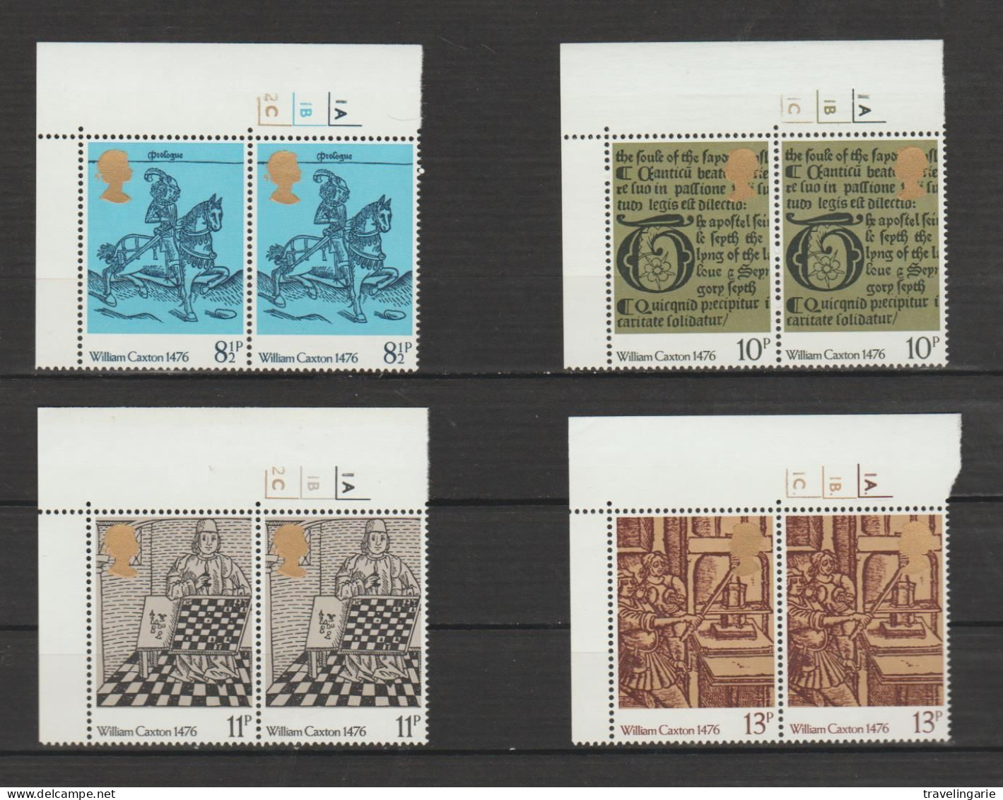 Great Britain 1976 500th Anniv. Of British Printing - Pairs And Cornerpieces With Selvage MNH ** - Ungebraucht