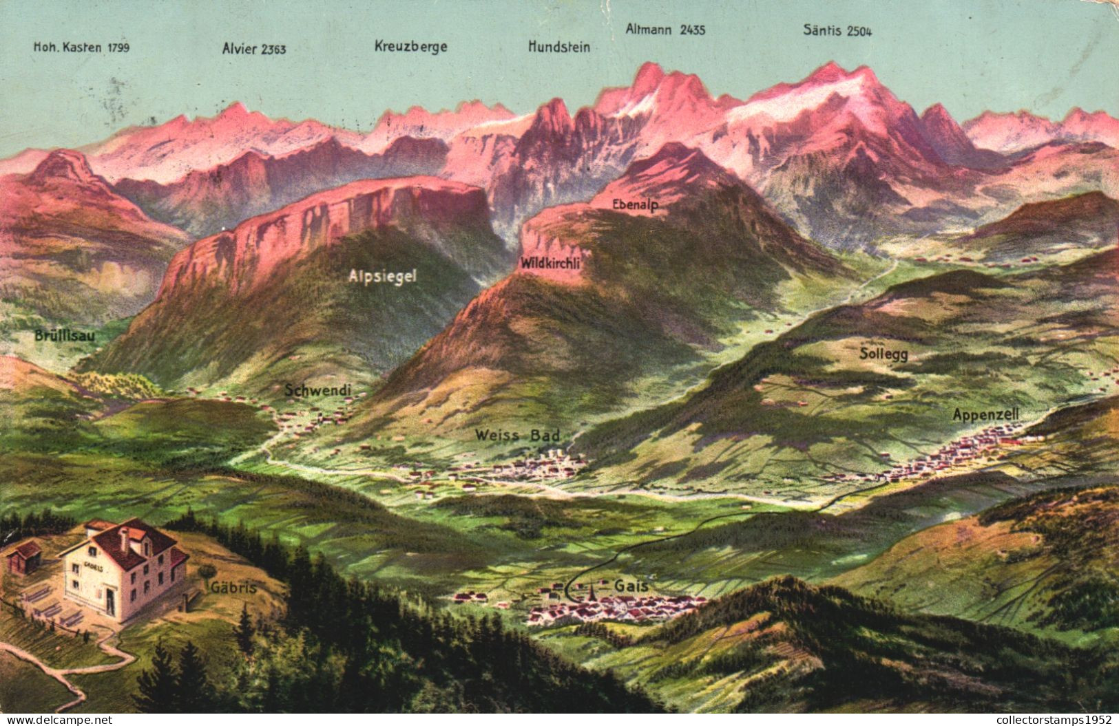 APPENZELL, MAP, ARCHITECTURE, MOUNTAIN, ILLUSTRATION, SWITZERLAND, POSTCARD - Appenzell