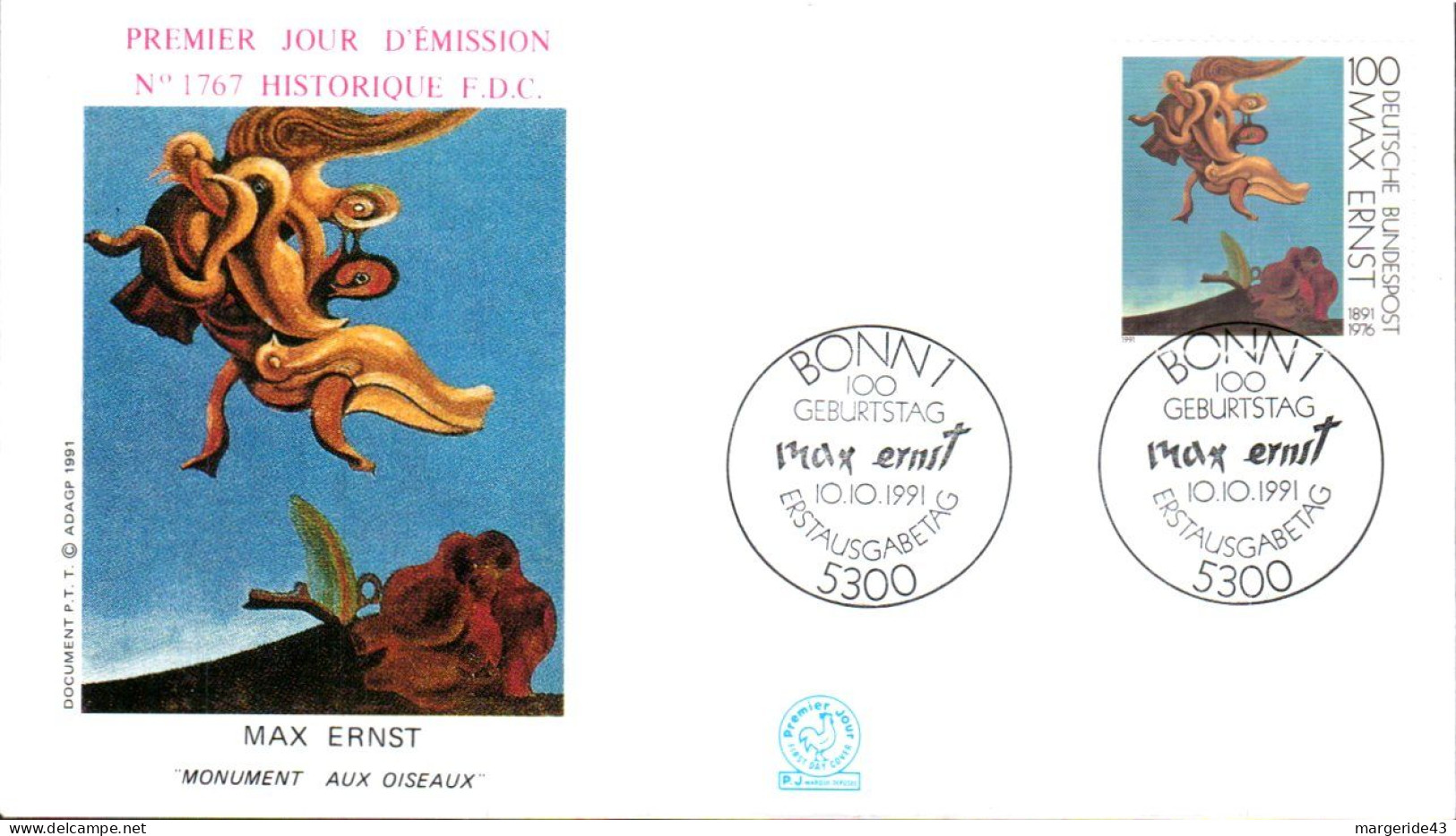 FDC 1991 PEINTURE DE MAX ERNST - ALLEMAGNE - 1990-1999