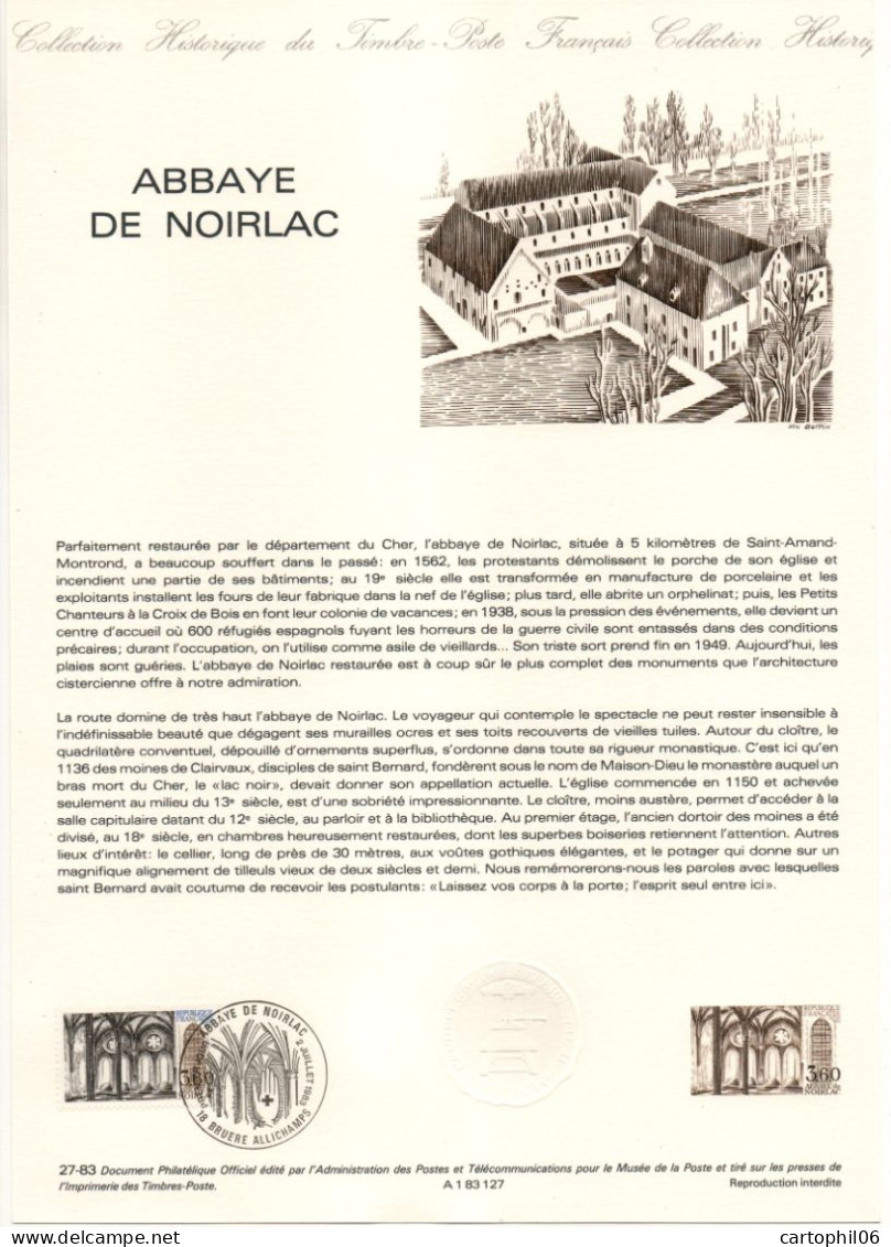 - Document Premier Jour L'ABBAYE DE NOIRLAC 2.7.1983 - - Abbeys & Monasteries