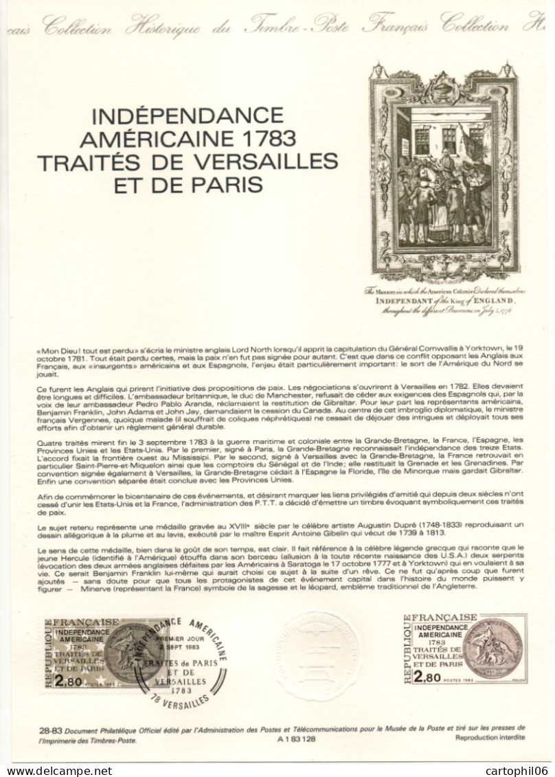 - Document Premier Jour L'INDÉPENDANCE AMÉRICAINE 1783 - 1983 - - Onafhankelijkheid USA