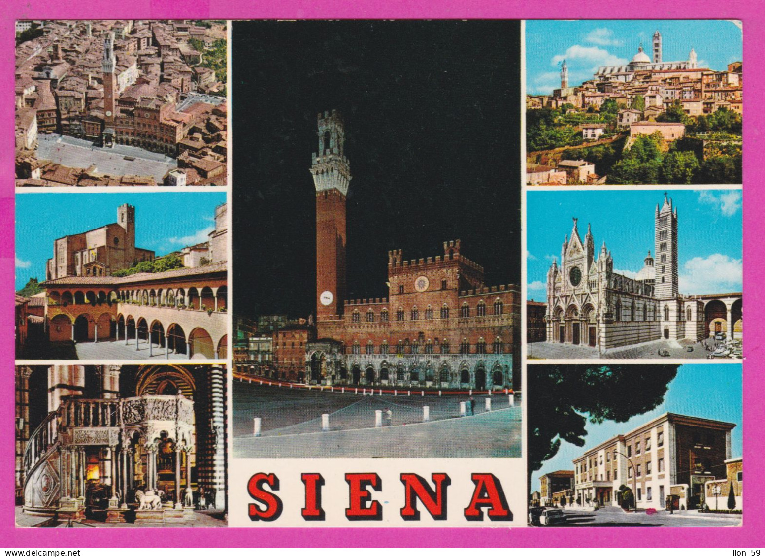 293950 / Italy - SIENA - 7 View Old Architecture , Night Church Aerial View  PC 1976 USED - 40 L Coin Of Syracuse - 1961-70: Storia Postale