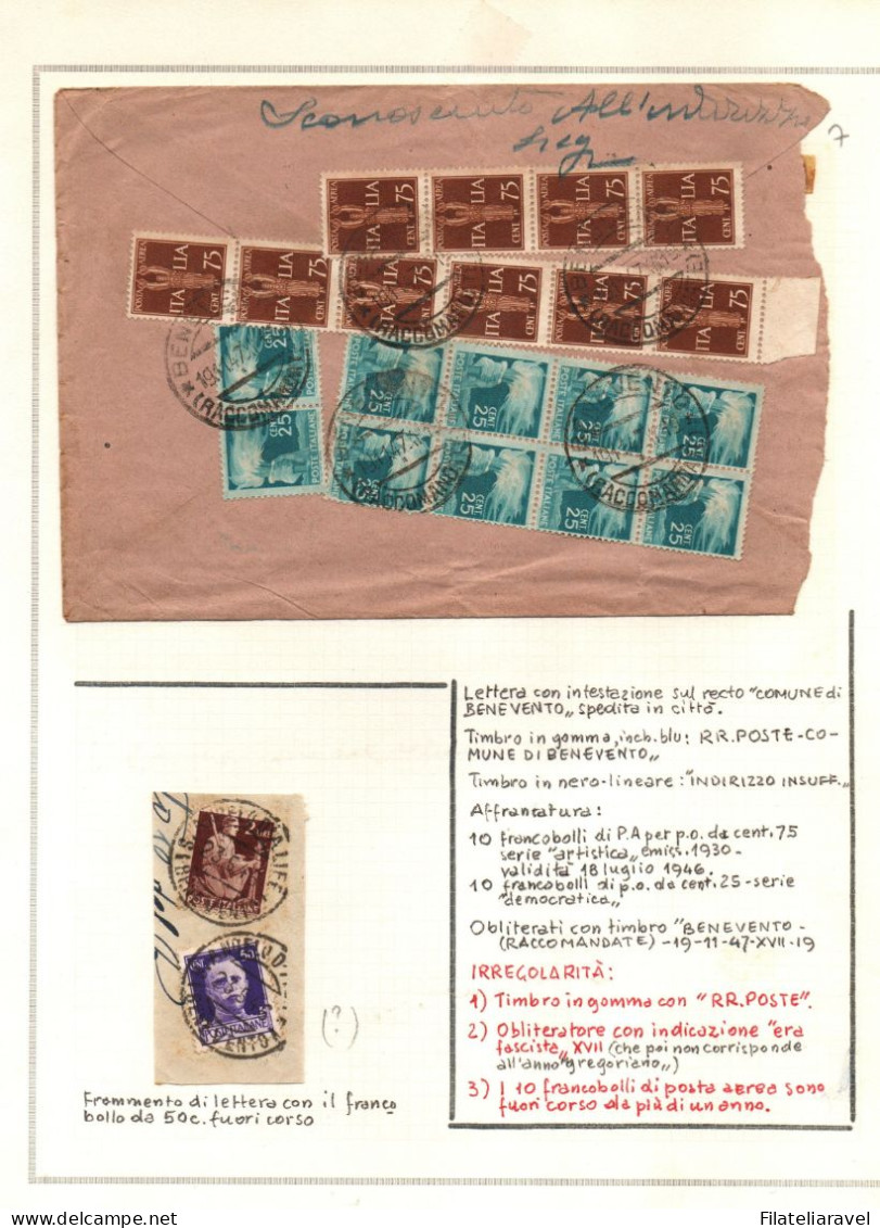 ITALIA REPUBBLICA- 1945/52 - N. 13 Frammenti Di Ricevuta "SERVIZIO ANAGRAFE BESTIAME" - 1946-60: Poststempel