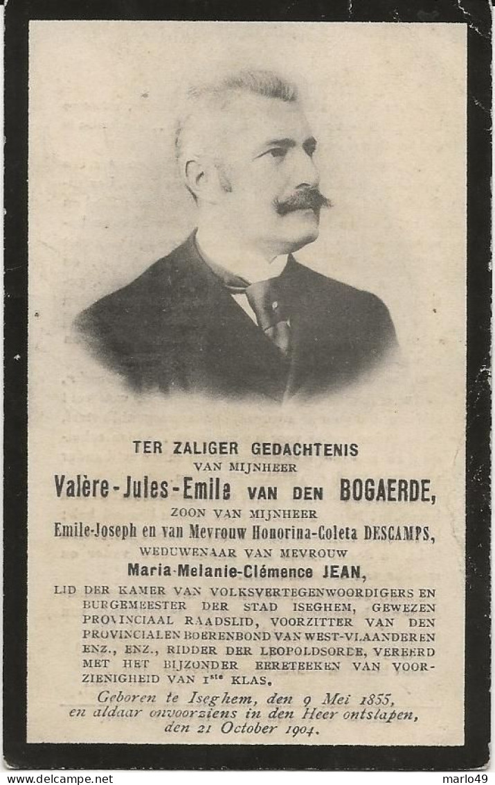 DP. VALERE VAN DEN BOGAERDE - JEAN ° ISEGHEM 1855- + 1904 - BURGEMEESTER DER STAD IZEGEM - Religión & Esoterismo