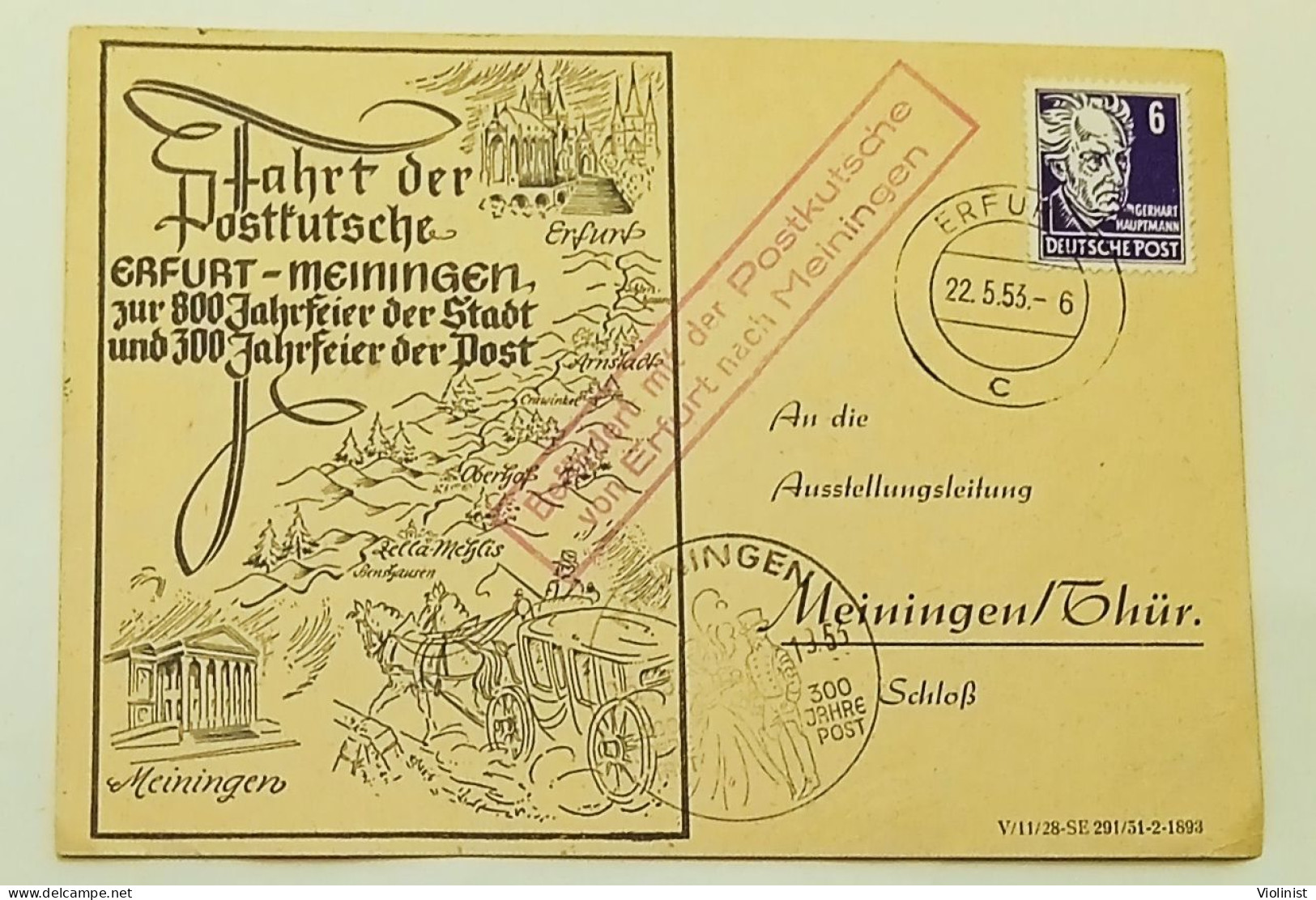 Fahrt Der Postkutsche Erfurt-Meiningen 1953. - Postwaardestukken