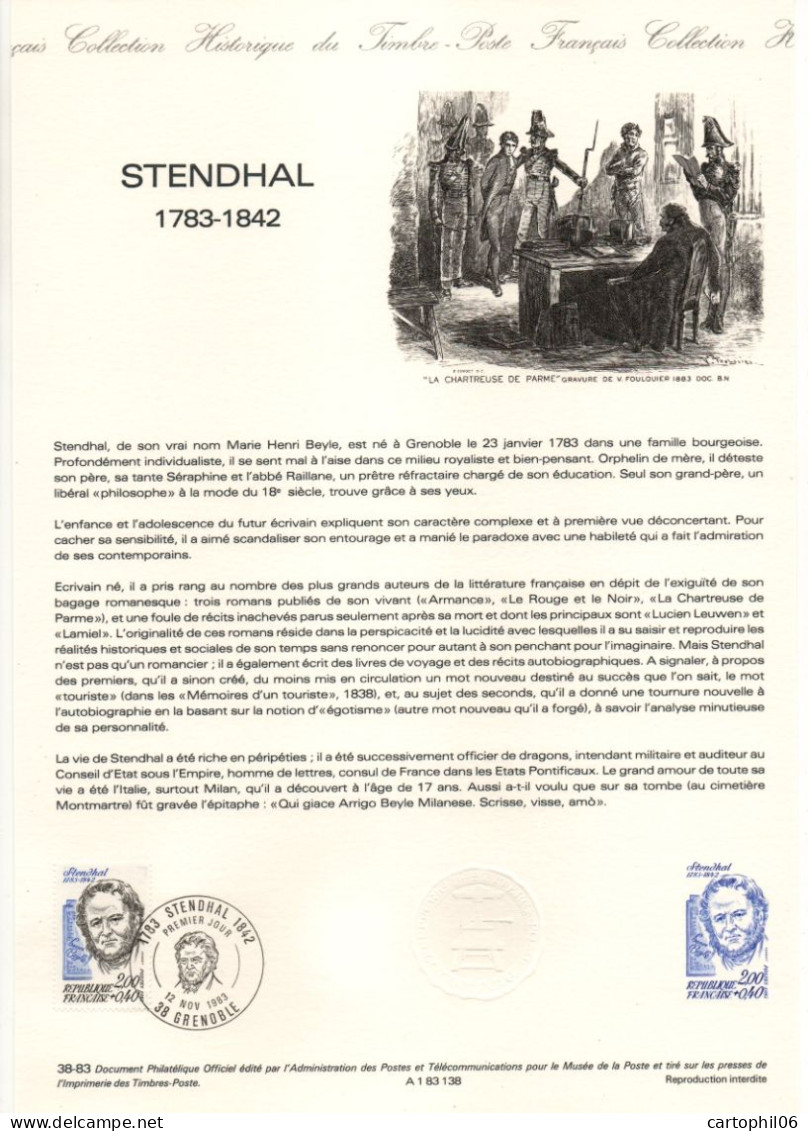 - Document Premier Jour STENDHAL (1783-1842) - GRENOBLE 12.11.1983 - - Ecrivains