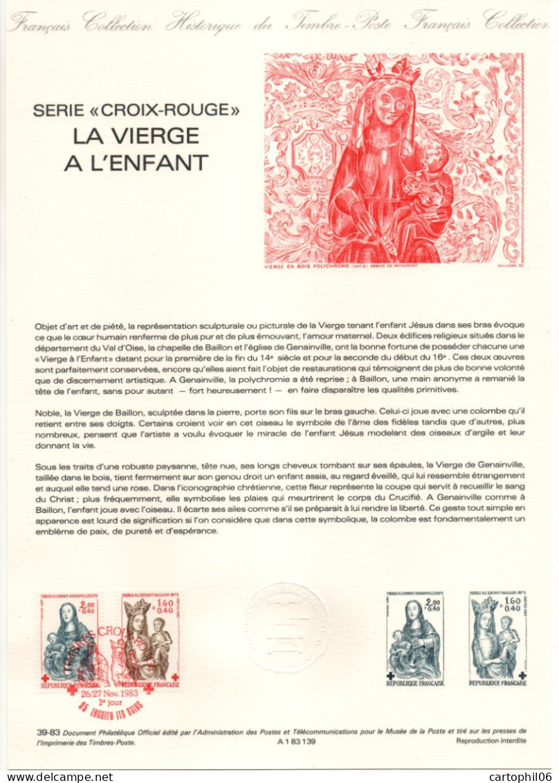 - Document Premier Jour CROIX-ROUGE - LA VIERGE A L'ENFANT - ENGHIEN LES BAINS 26/27.11.1983 - - Croce Rossa