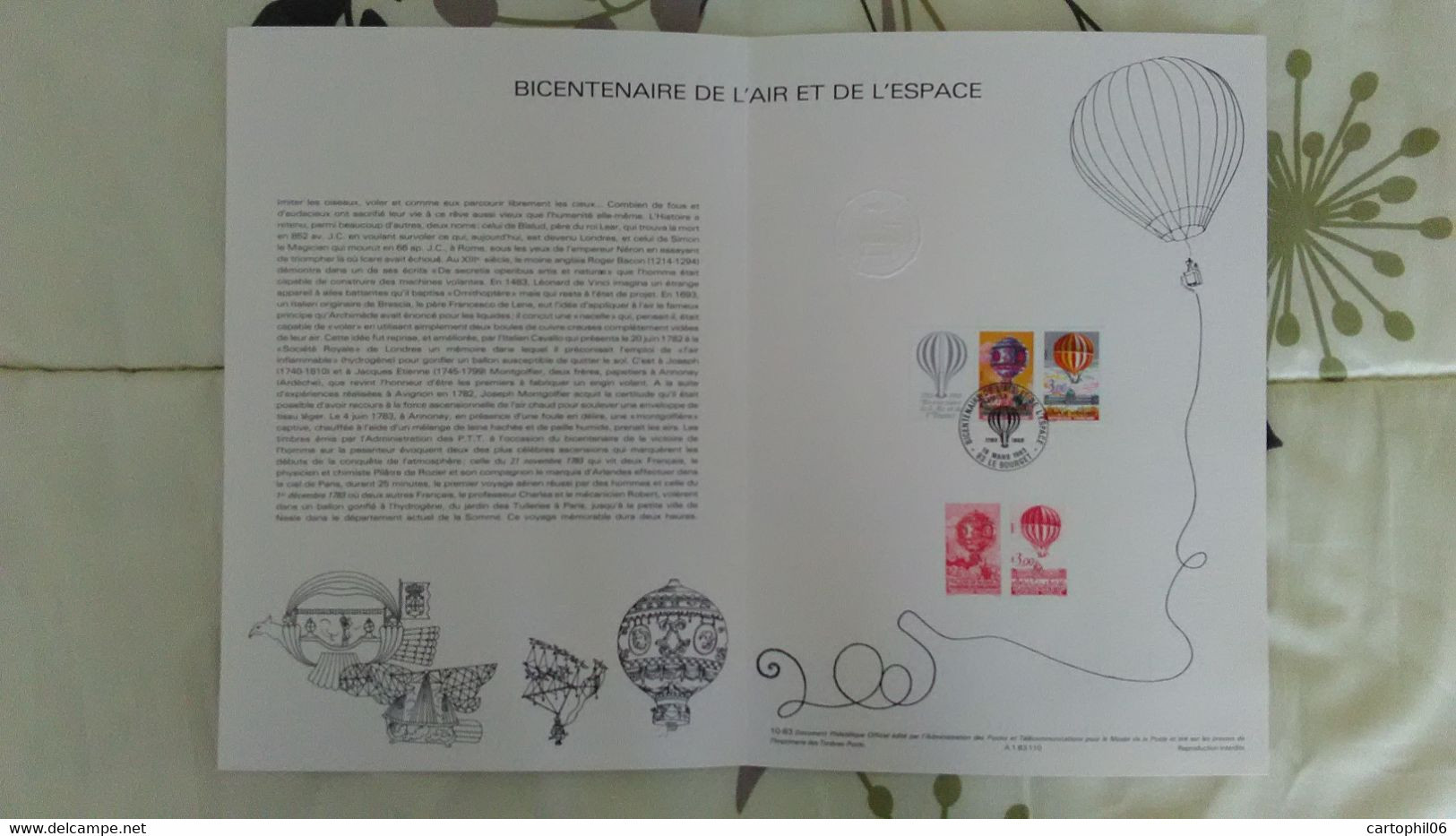 - Document PREMIER JOUR LE BOURGET 19.3.1983 - BICENTENAIRE DE L'AIR ET DE L'ESPACE - Montgolfières - - Montgolfier