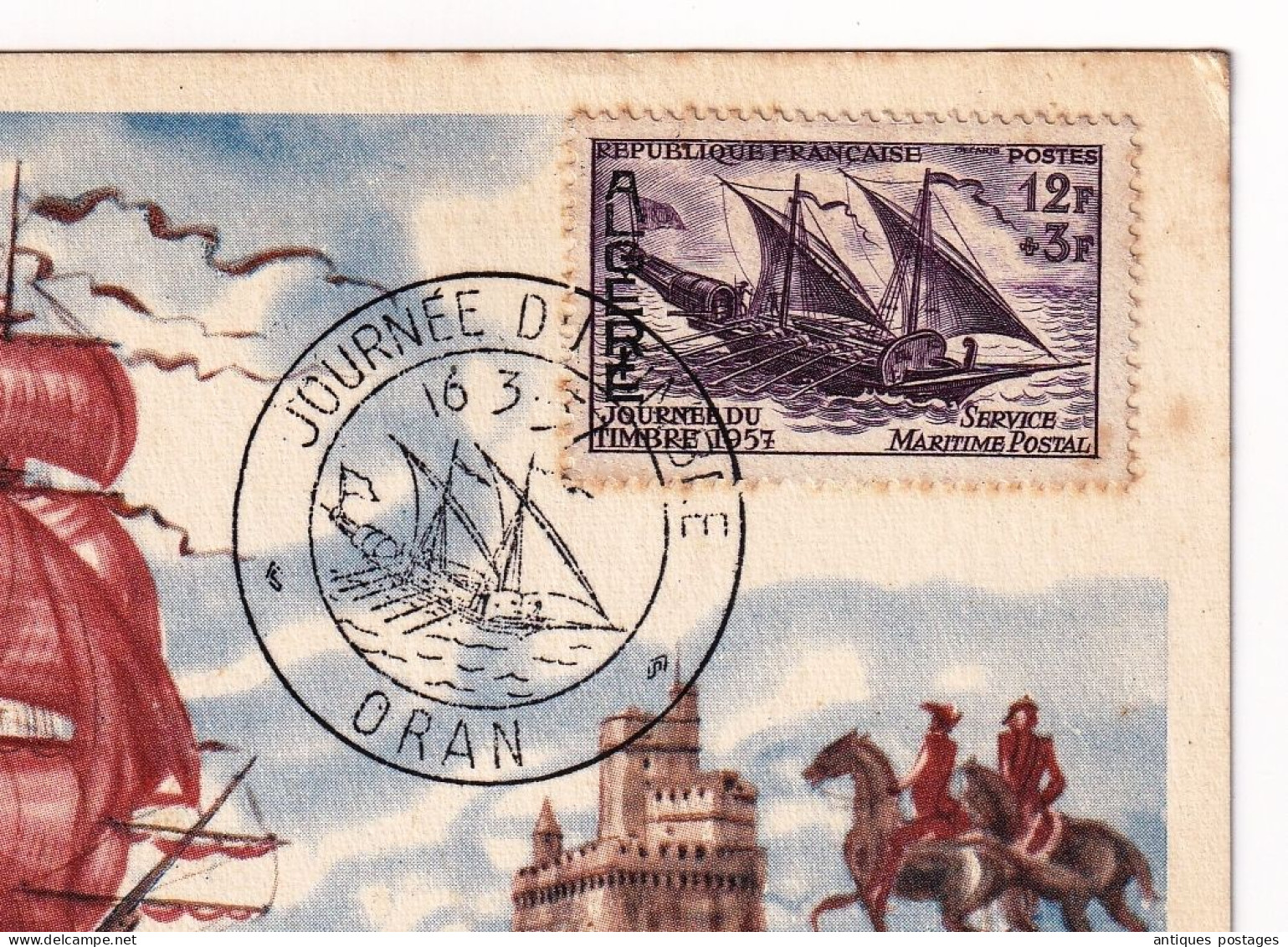 Oran 1957 Journée Du Timbre Algérie Service Maritime Postal Le Messager Des Îles Les Maximaphiles Algériens Algéria - Storia Postale