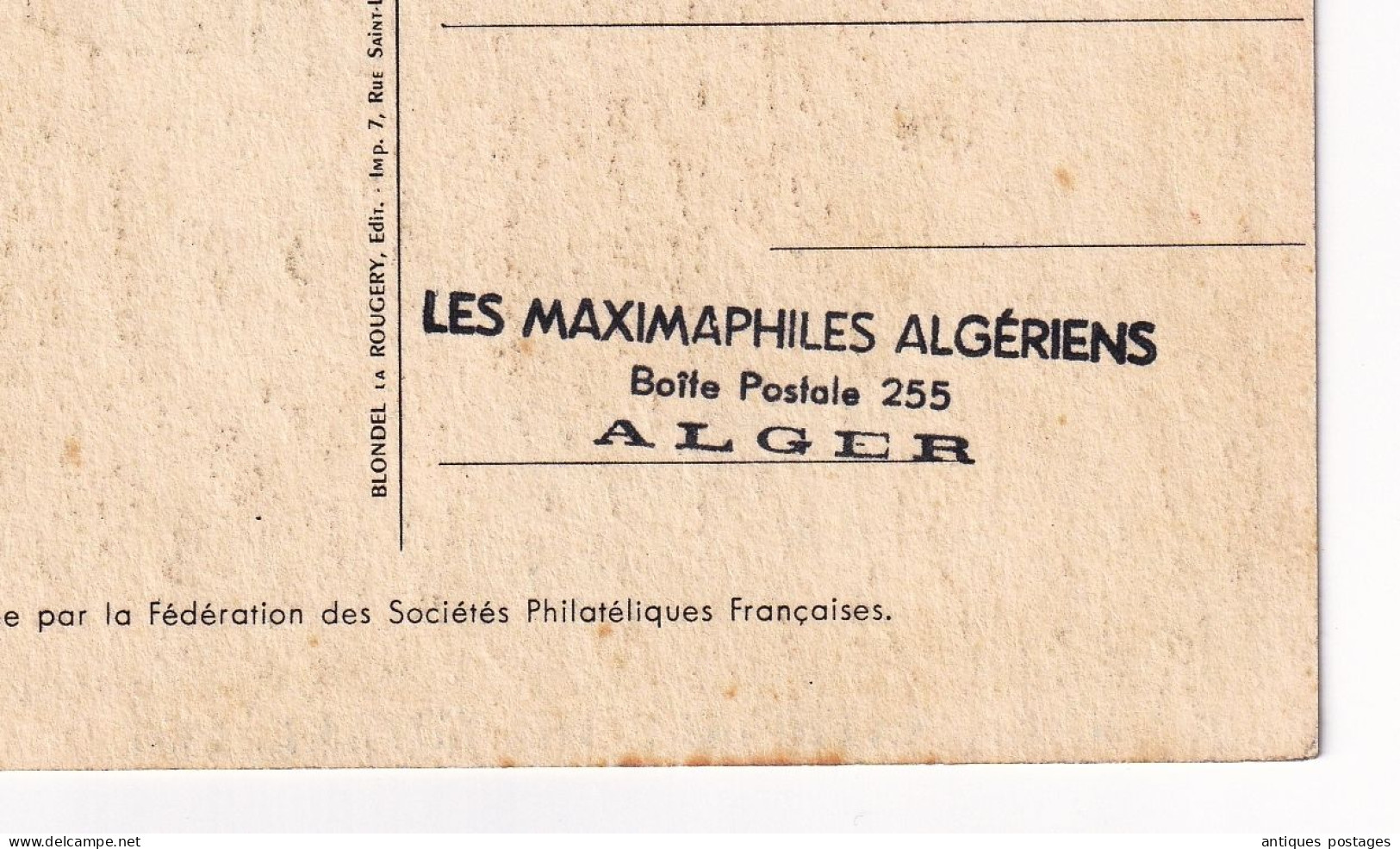 Oran 1957 Journée Du Timbre Algérie Service Maritime Postal Le Messager Des Îles Les Maximaphiles Algériens Algéria - Brieven En Documenten