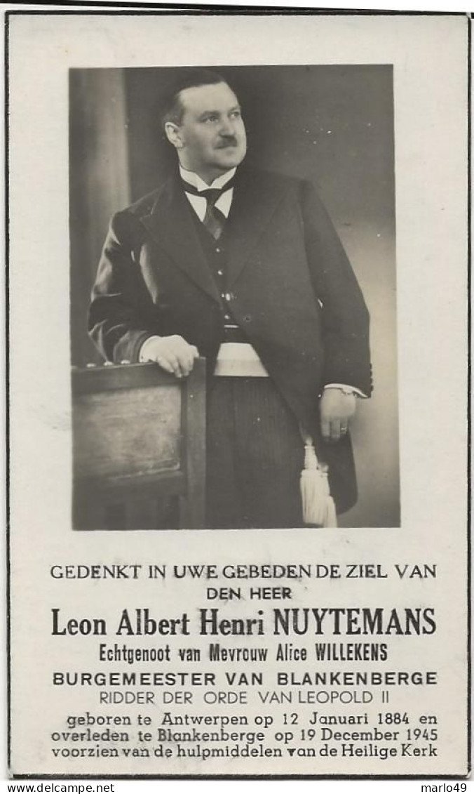 DP. LEON NUYTEMANS - WILLEKENS ° ANTWERPEN 1884- + BLANKENBERGE 1945 - BURGEMEESTER VAN BLANKENBERGE - Religion & Esotericism