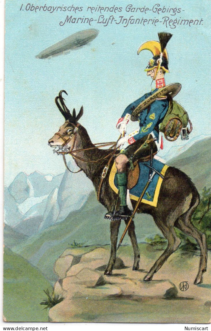 Illustrateur Militaria Munchen Cavalier Dirigeable Caricature - Muenchen