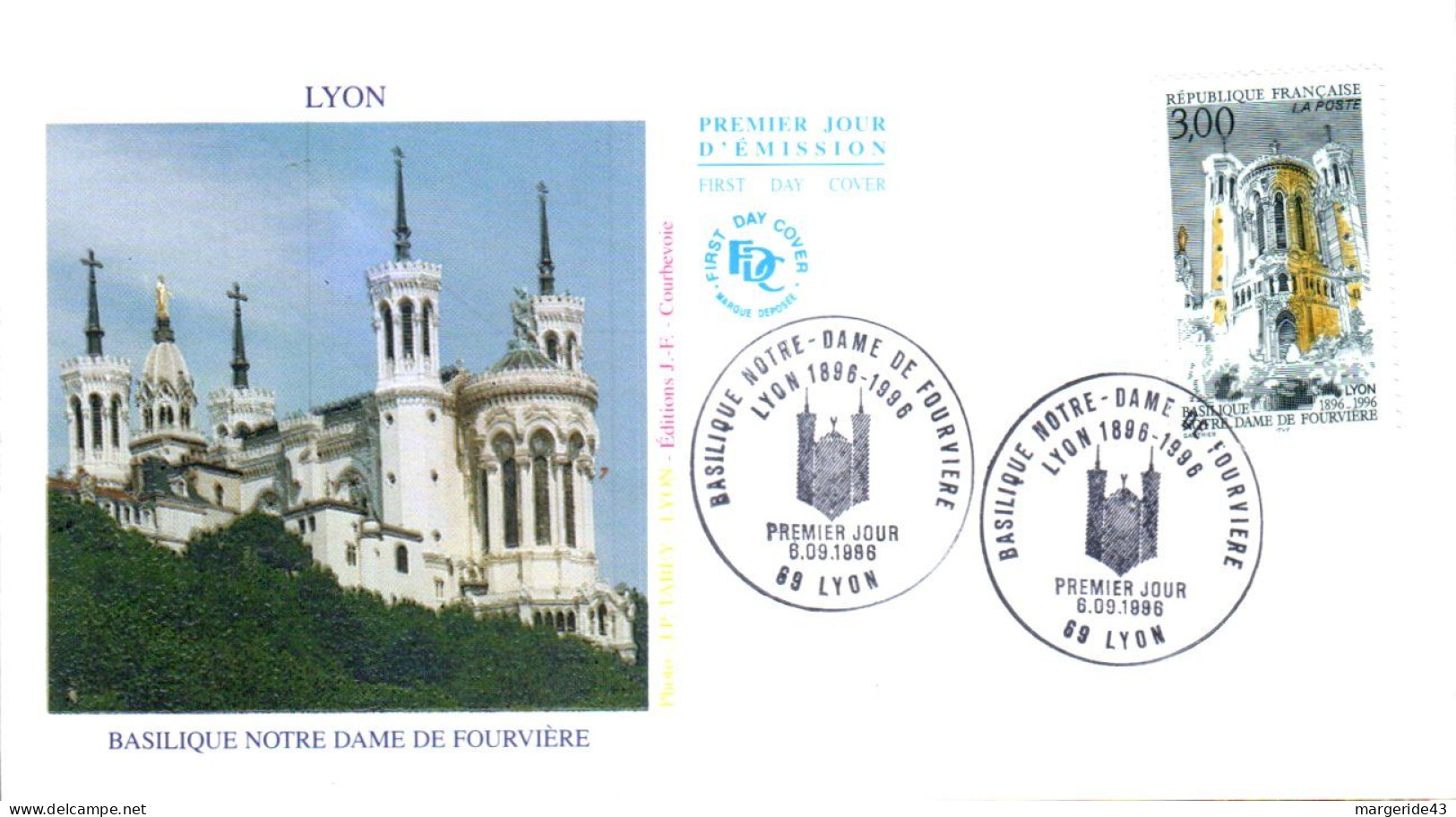 FDC 1996 BASILIQUE DE FOURVIERE LYON - 1990-1999