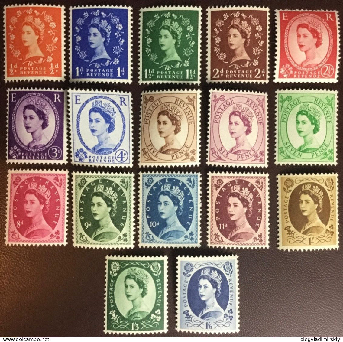 Great Britain United Kingdom 1952 Queen Elizabeth II Definitives Set Of 17 Stamps MNH (**) - Neufs