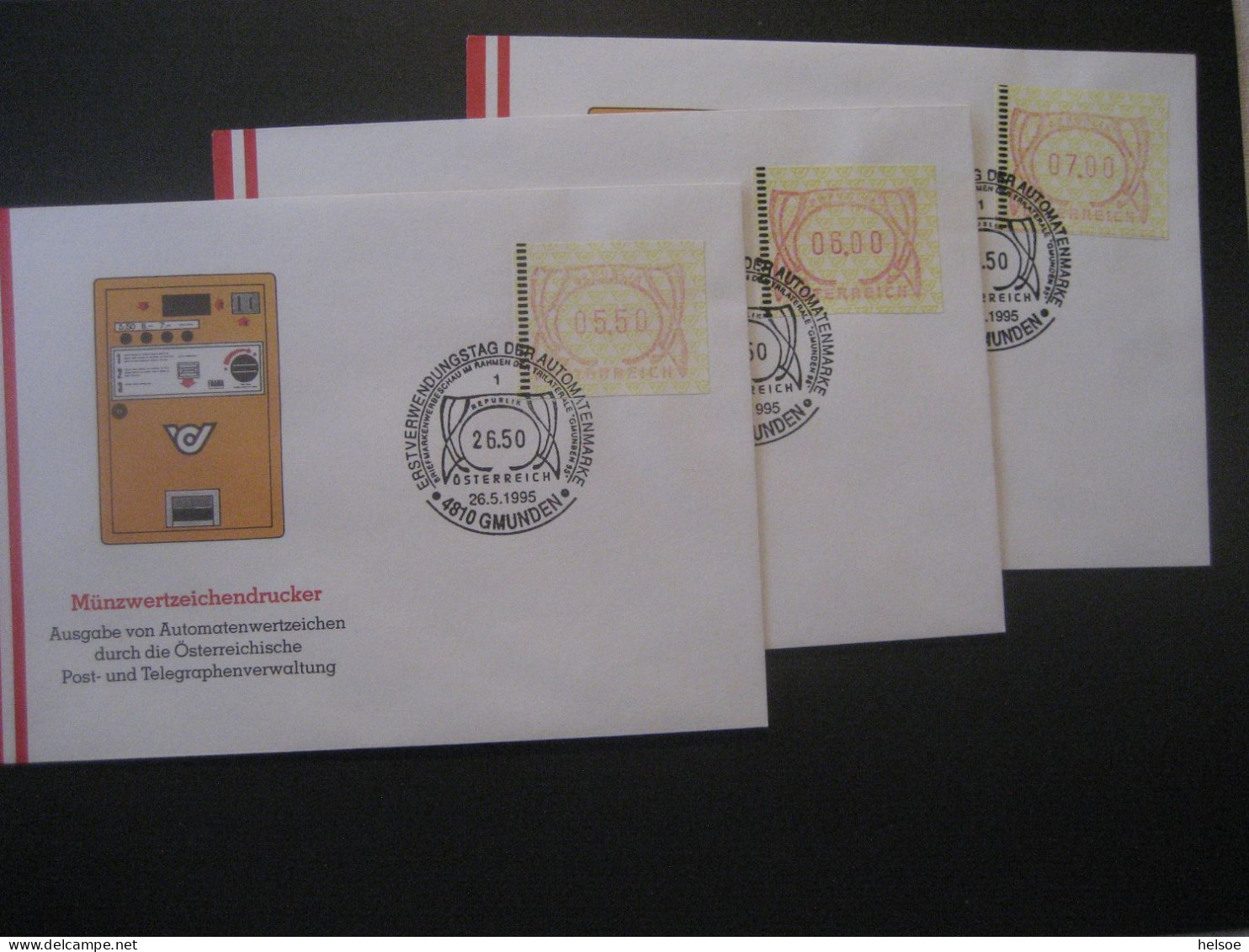 Österreich- FDC Satz Sonder-Beleg Münzwertzeichendrucker Frama Automatenmarke 5,50,6,7 MiNr. 3 - Machine Labels [ATM]