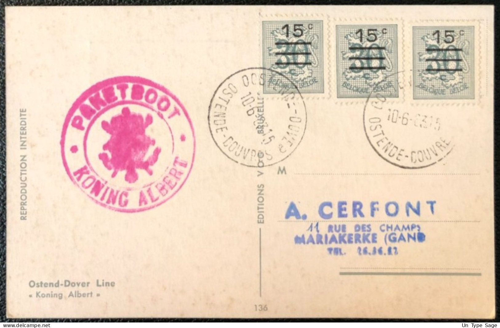 Belgique, Divers Sur Carte D'Ostende - Cachet PAKETBOOT / KONING ALBERT - (A505) - Autres & Non Classés