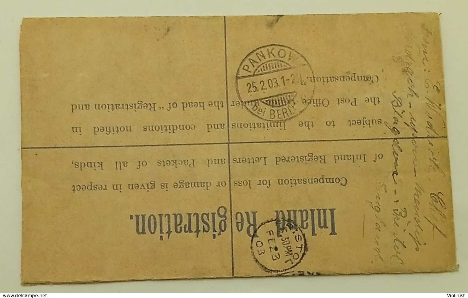 Registered Letter-Inland Registration-postmark BRISTOL 1903.-sent To Germany, PANKOW Bei Berlin - Covers & Documents