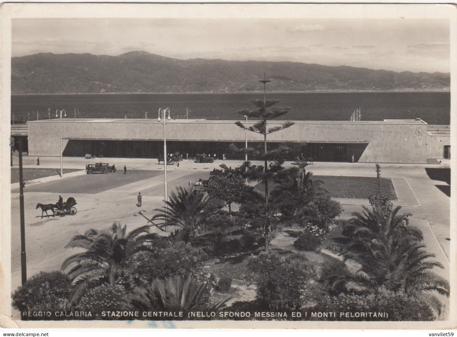 REGGIO CALABRIA-STAZIONE CENTRALE-NELLO SFONDO MESSINA ED I MONTI PELORITANI- CARTOLINA VERA FOTOVIAGGIATA IL 28-9-1948 - Reggio Calabria