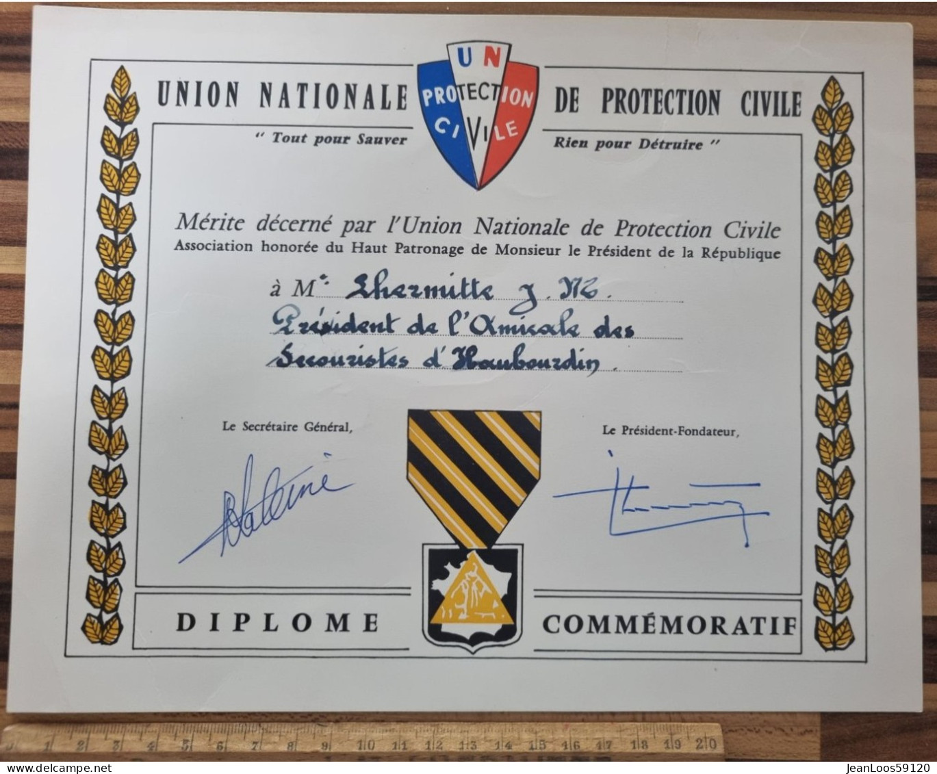 Diplome De Secouriste De La Protection Civile 1980 - Ministère De L'intérieur - Service National - Etabli à Haubourdin - Mitgliedskarten