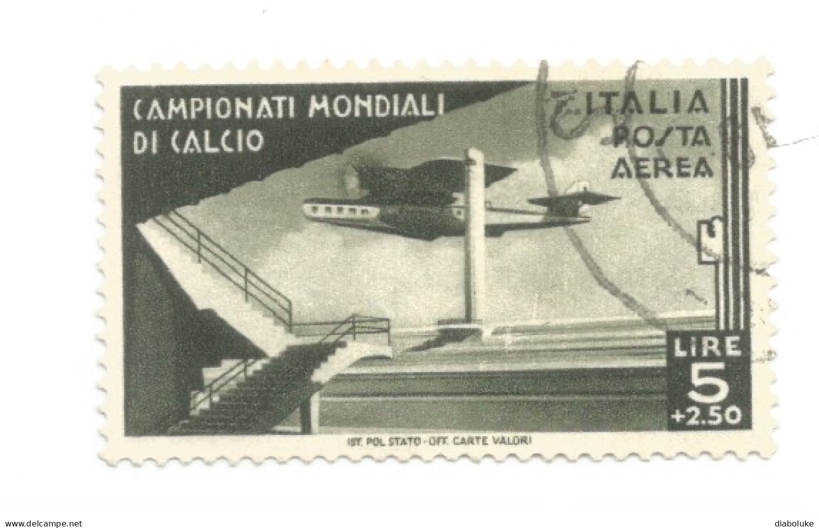 (REGNO D'ITALIA) 1934, CAMPIONATO MONDIALE DI CALCIO, 5L+2,5L - 1 Francobollo Usato, Annullo Da Periziare - Poste Aérienne