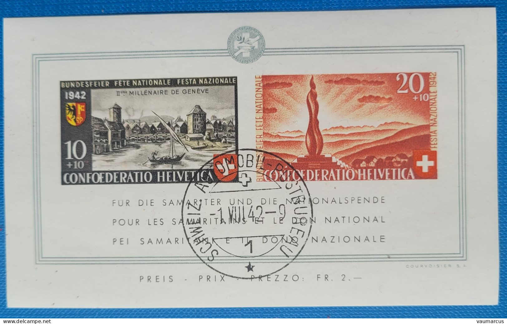 1942 Zu B 19 PRO PATRIA Obl. SCHWEIZ. AUTOMOBIL-POSTBUREAU 1.8.42 ATTEST SBK 250 CHF Voir Description - Blocs & Feuillets