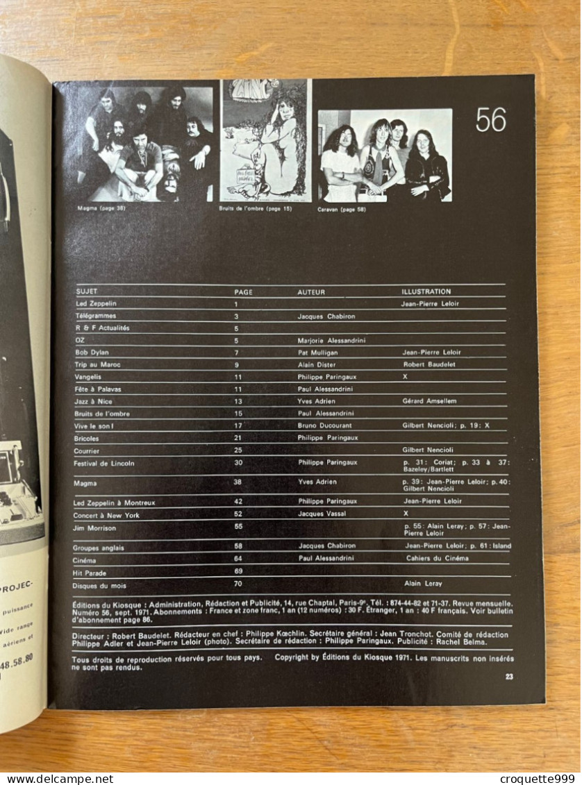 1971 ROCK FOLK 56 Led Zeppelin A Montreux  Bob Dylan Vangelis Jazz A Nice Magma - Muziek