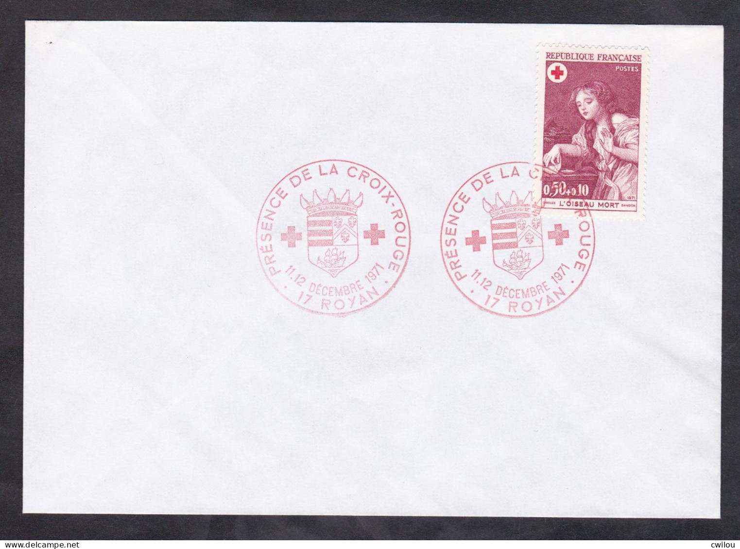 CACHET PRESENCE DE LA CROIX ROUGE - OEUVRES DE GREUZE - ROYAN - DECEMBRE 1971 - 1970-1979