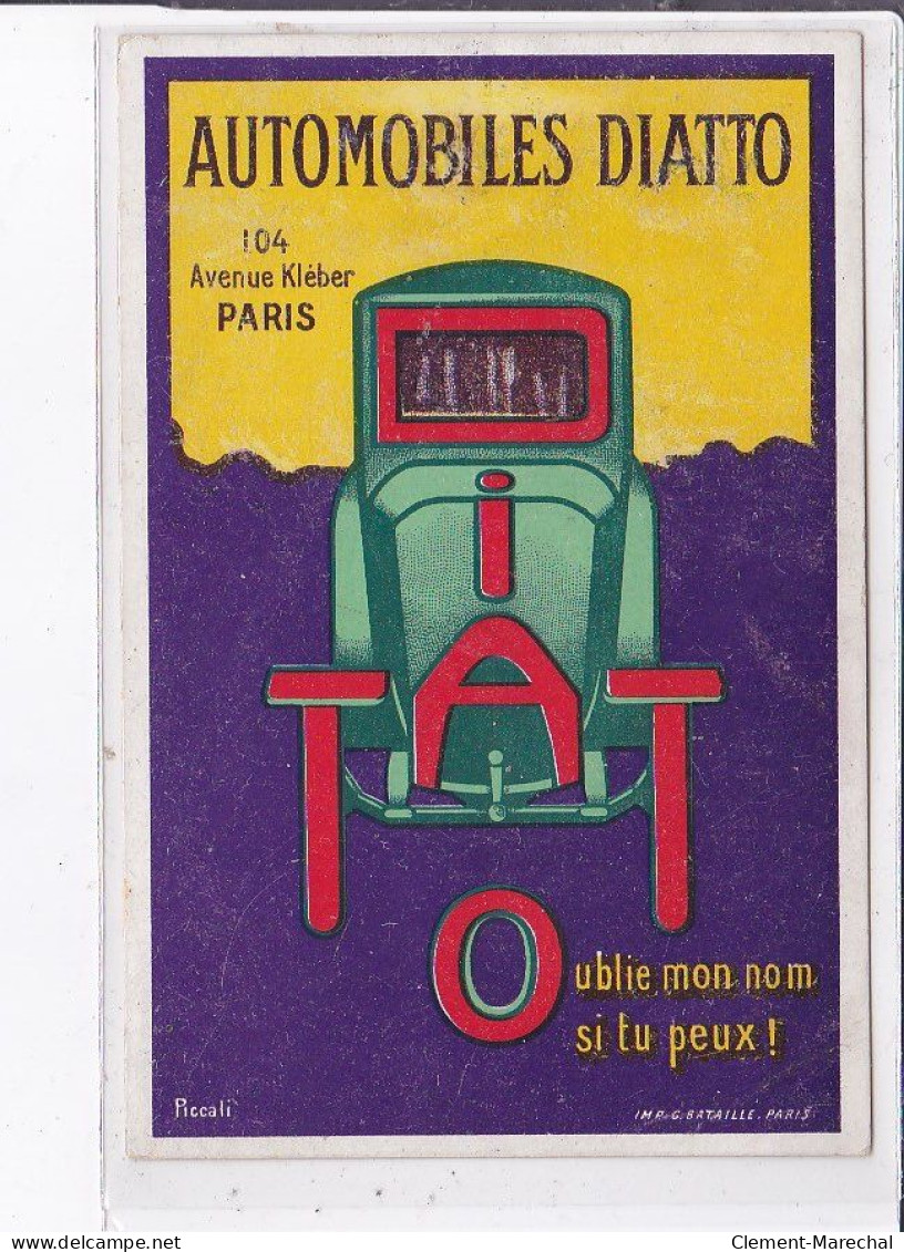 PUBLICITE : Piccali - Les Automobiles DIATTO à Paris (avenue Kleber) - Bon état - Advertising